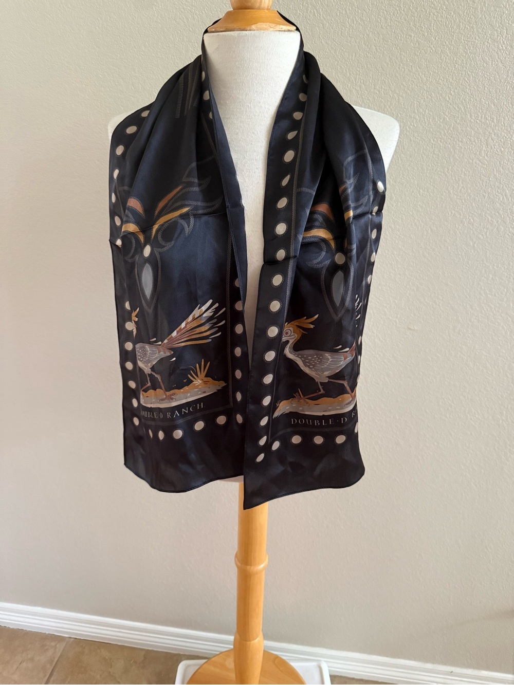 Double D Ranch Scarf Brand 100% Silk Rectangular 25in By 11in Roadrunner